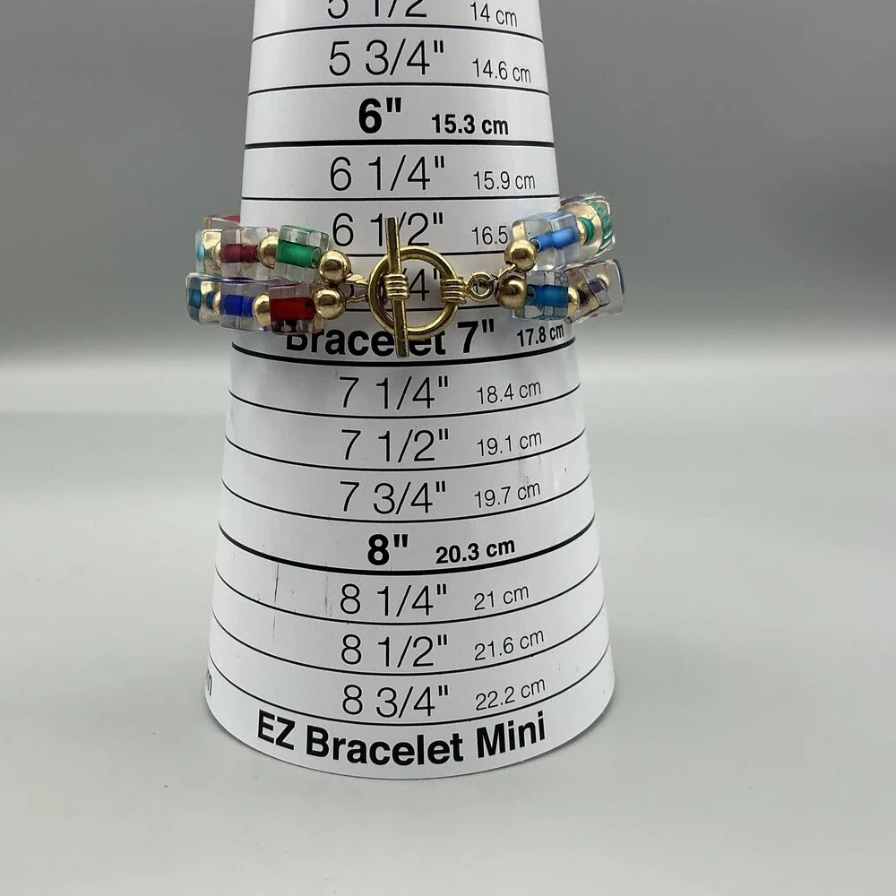 Infinity Womens Watch 24mm Gold Tone Multicolor Bead Bracelet New Battery 6.75